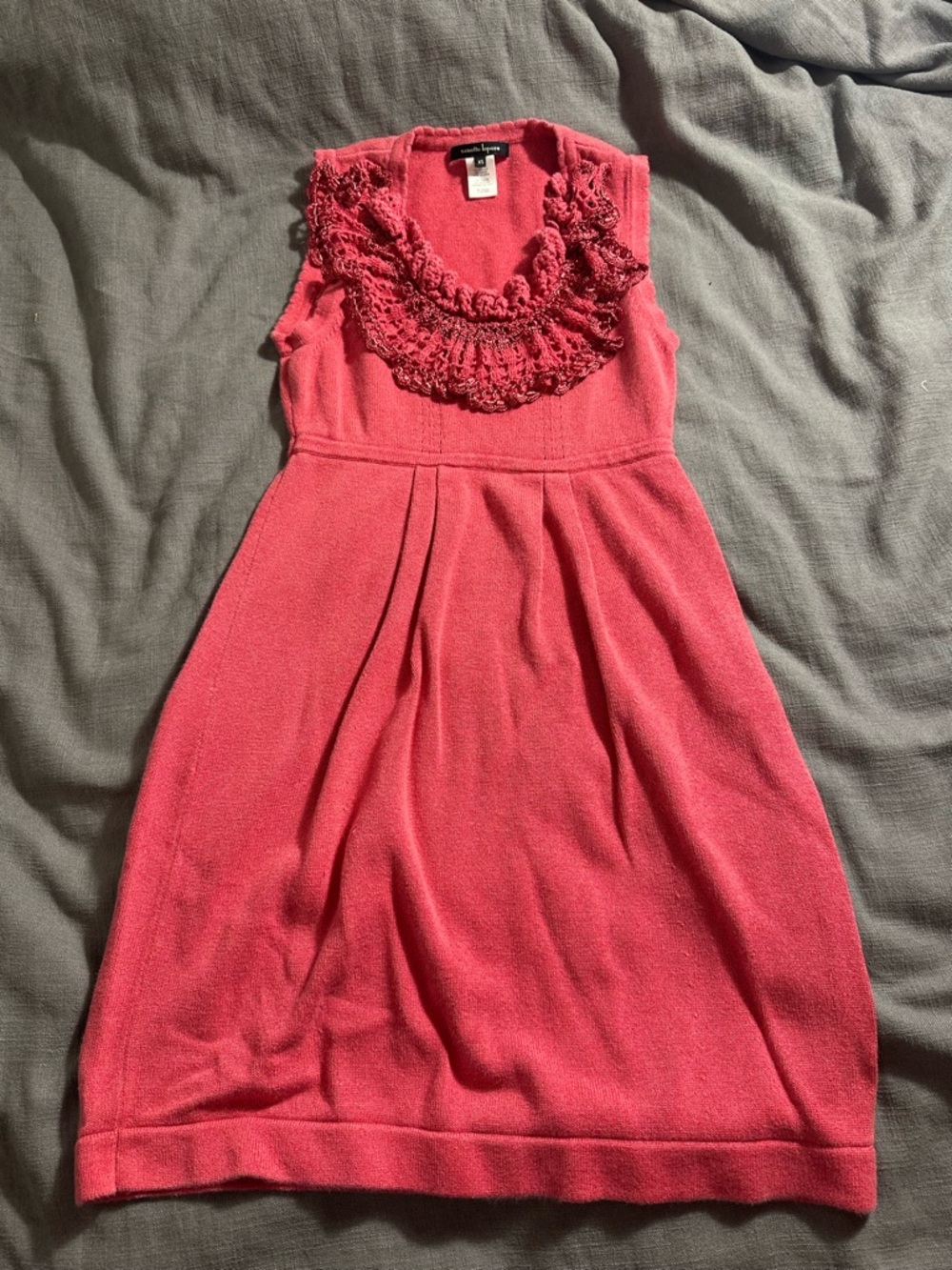 Nanette Lepore Coral Pink Ruffled Knit Sleeveless Dress